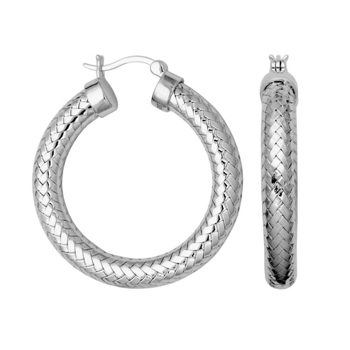 Charles Garnier sterling silver mesh hoop earrings with rhodium finish