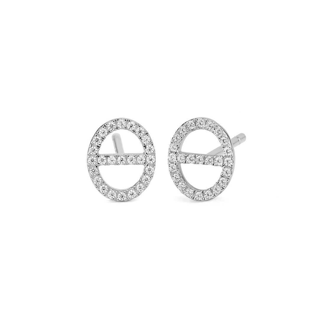 Facet Barcelona 14kt white gold petite open oval diamond earrings