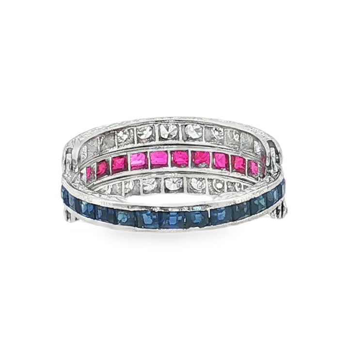 Estate Mid-Century platinum ruby, sapphire, and diamond flip eternity band ring