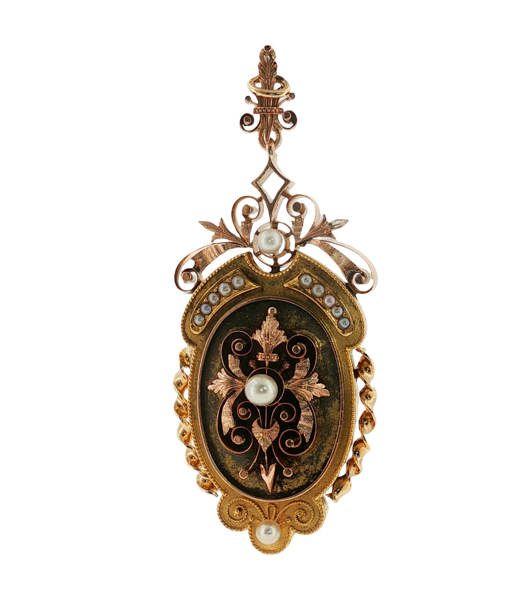 Estate Victorian 18kt yellow gold seed pearl locket pendant