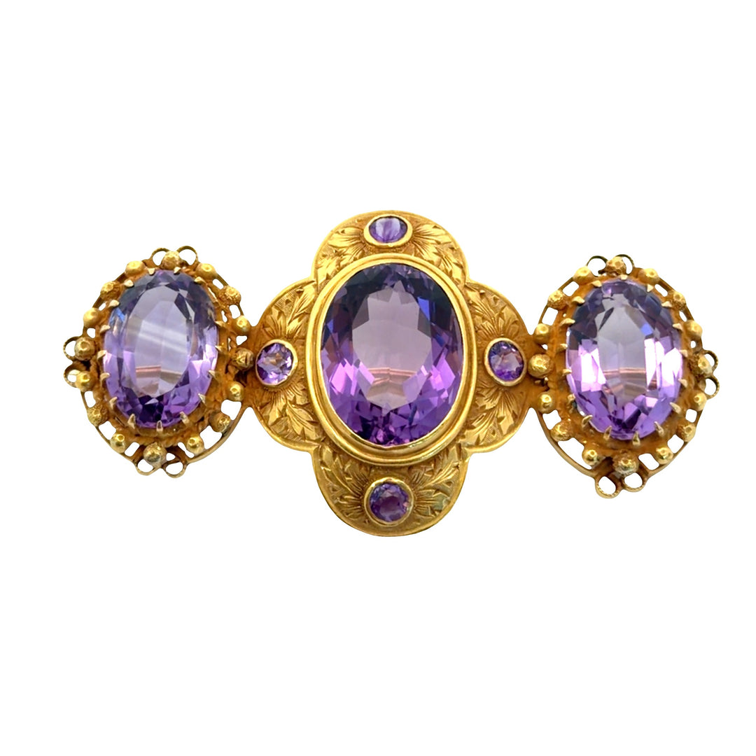 Estate Victorian 14kt yellow gold amethyst brooch