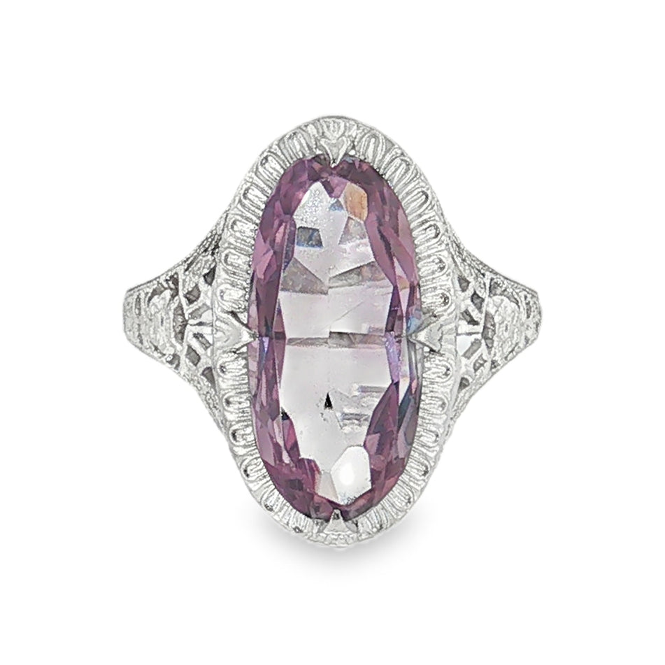 Estate Art Deco Ostby & Barton 10kt white gold amethyst ring