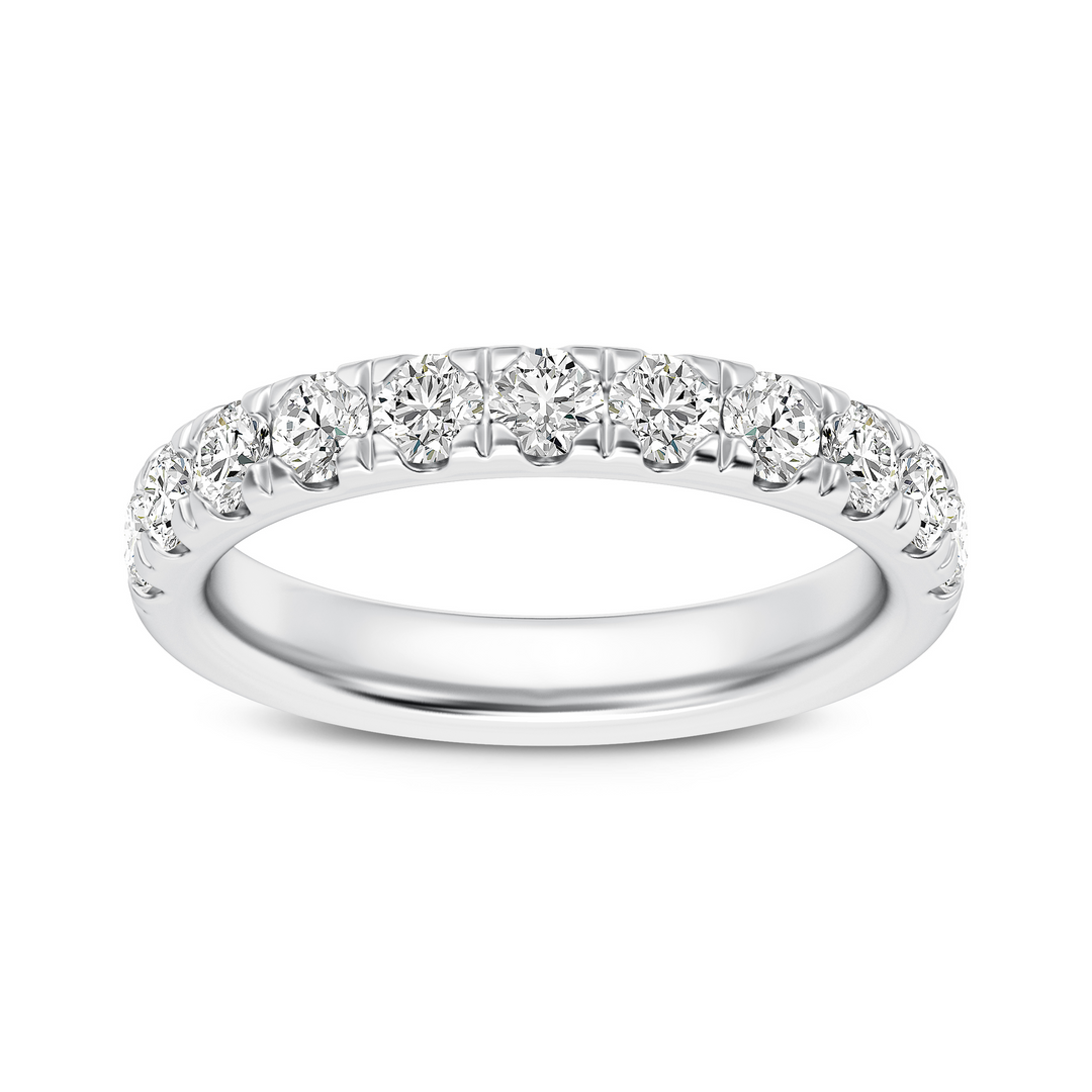 14kt white gold French prong-set diamond eleven-stone band ring