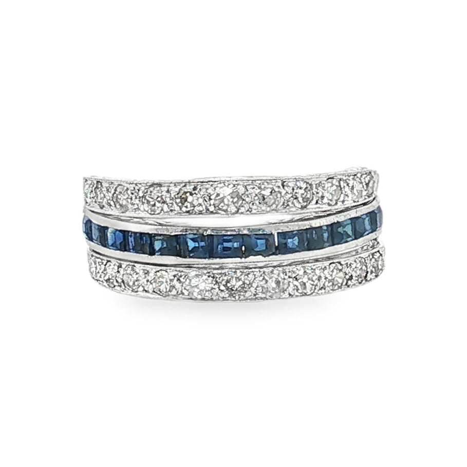 Estate Mid-Century platinum ruby, sapphire, and diamond flip eternity band ring