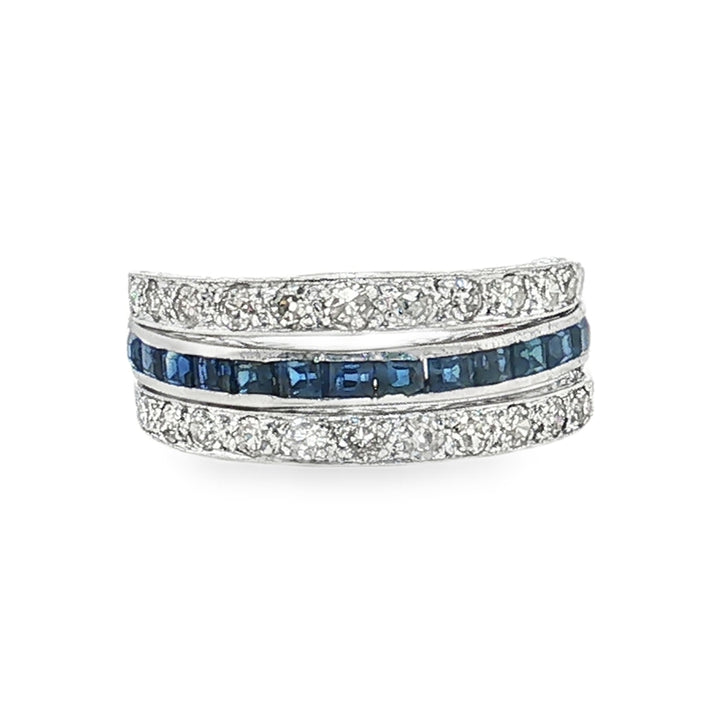 Estate Mid-Century platinum ruby, sapphire, and diamond flip eternity band ring