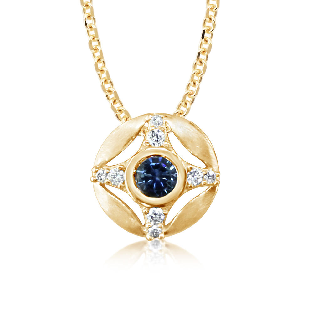Parle 14kt yellow gold sapphire and diamond circle pendant necklace