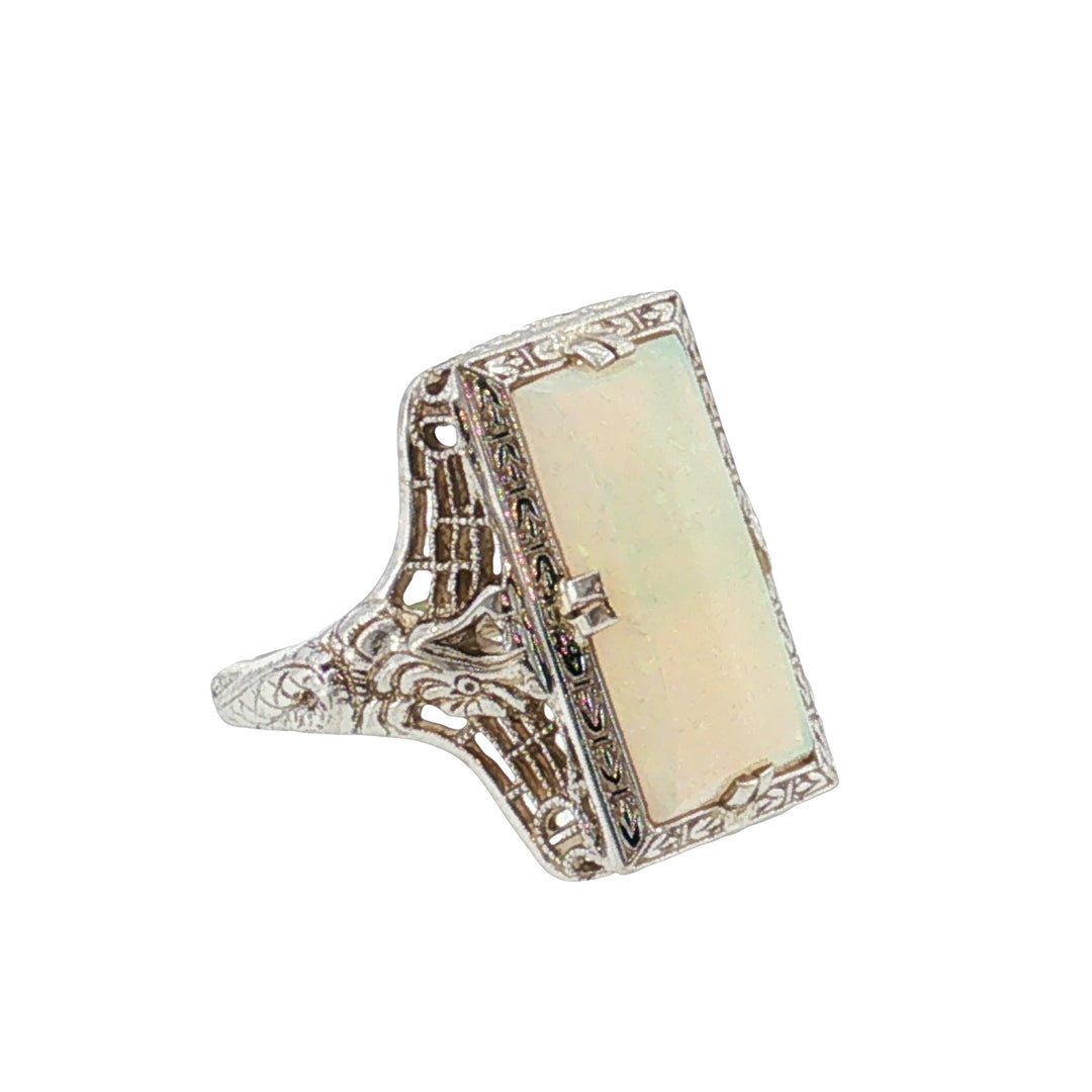Estate Art Deco 14kt white gold opal ring