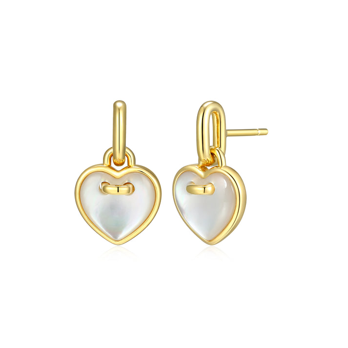 Charles Garnier yellow gold plated heart-shaped mother-of-pearl dangle earrings