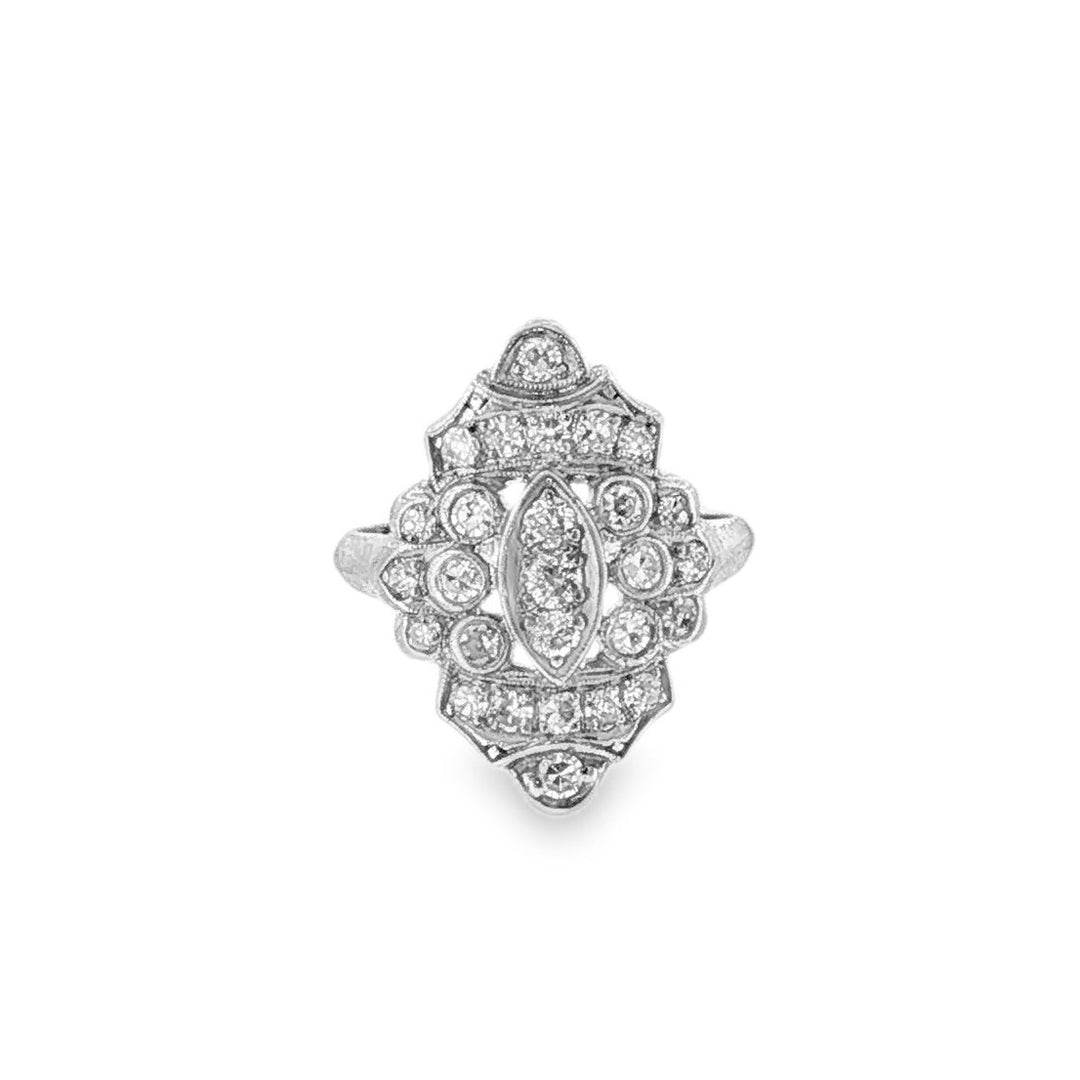 Estate Art Deco platinum diamond north/south ring