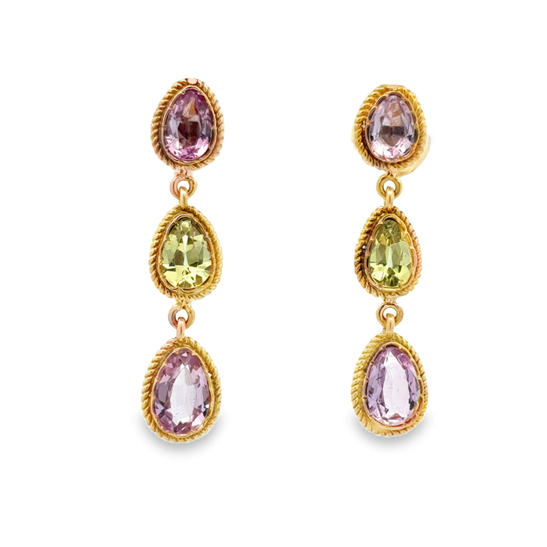 Estate Victorian 18kt yellow gold quartz drop earrings