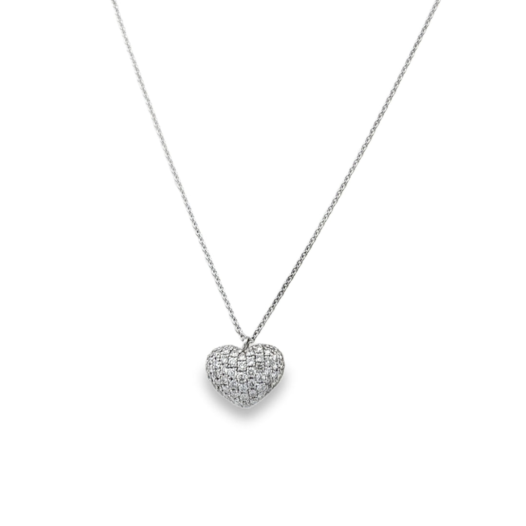 14kt white gold pave diamond petite heart pendant necklace