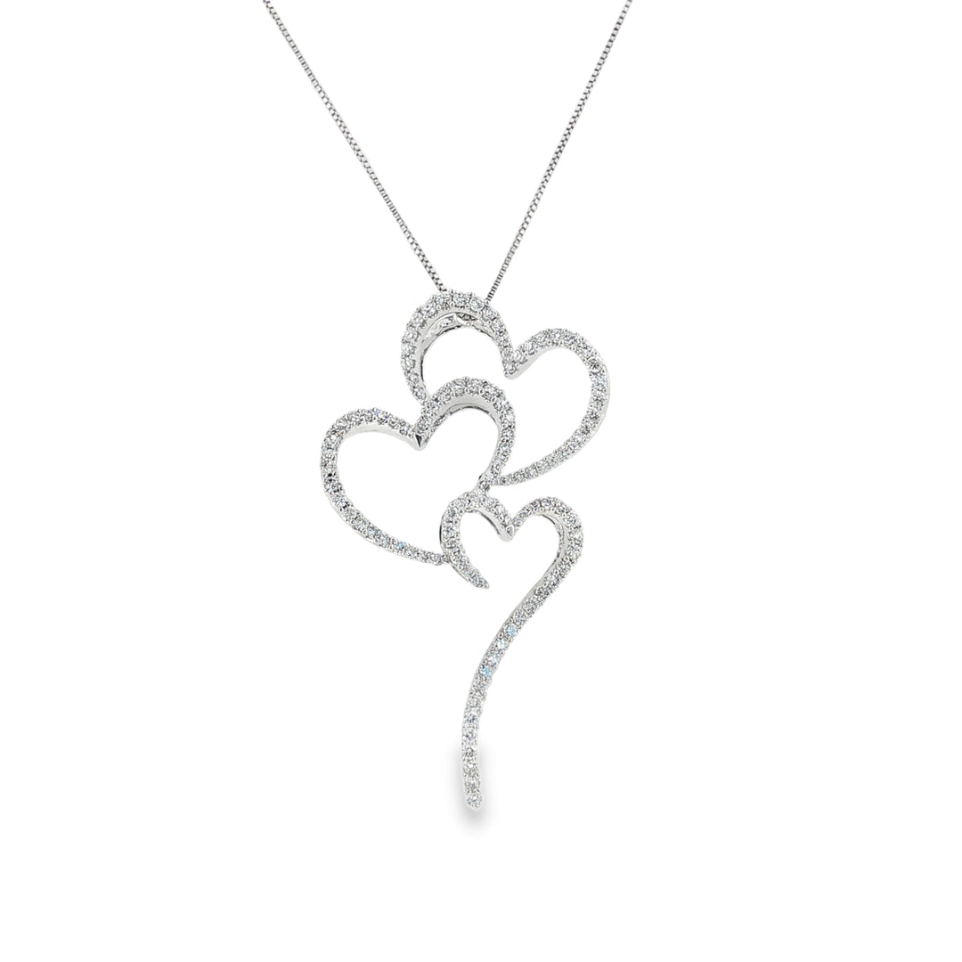 Estate 18kt white gold diamond triple heart pendant necklace
