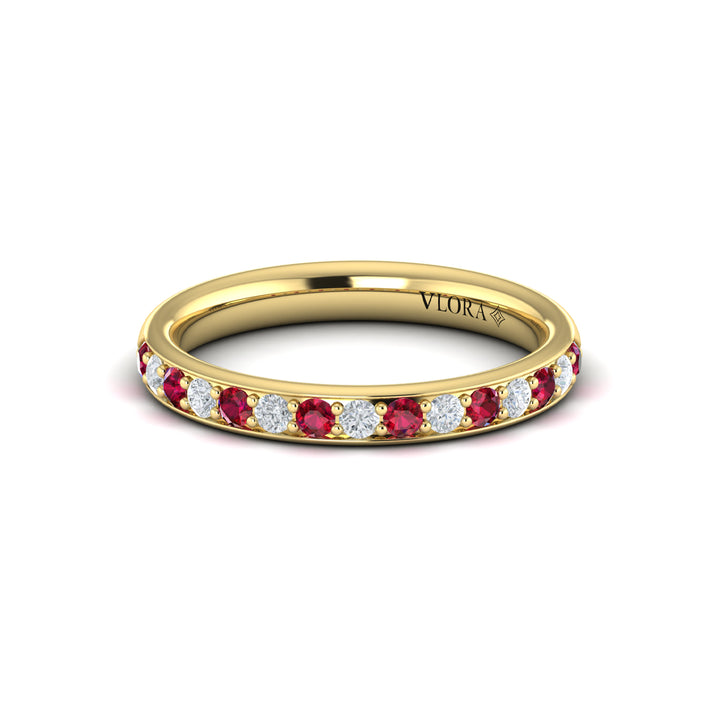 Vlora 14kt yellow gold ruby and diamond fifteen-stone band ring