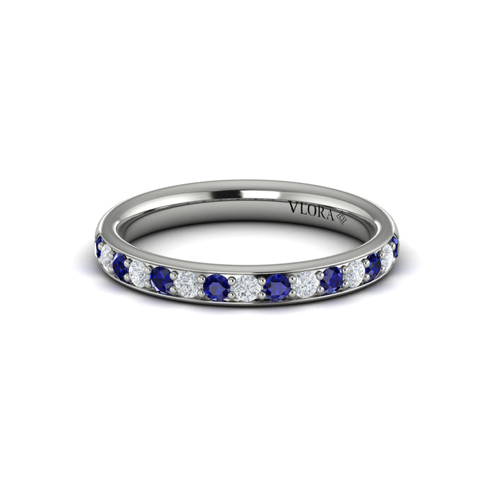 Vlora 14kt white gold sapphire and diamond fifteen-stone band ring
