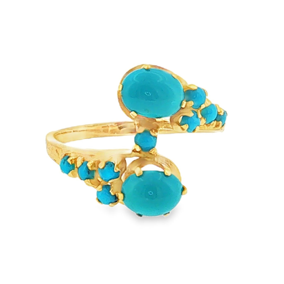 Estate 18kt yellow gold turquoise bypass ring