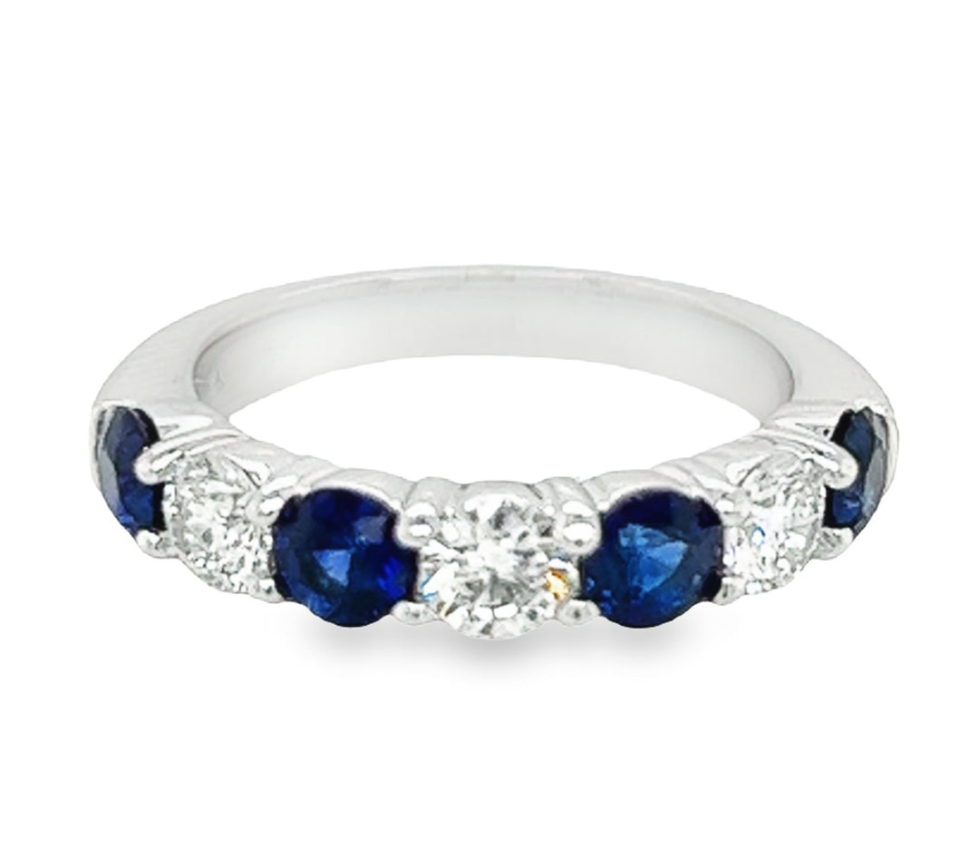 Platinum sapphire and diamond seven-stone band ring