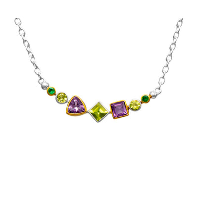 Michou sterling silver and 22kt gold vermeil amethyst, peridot and emerald necklace