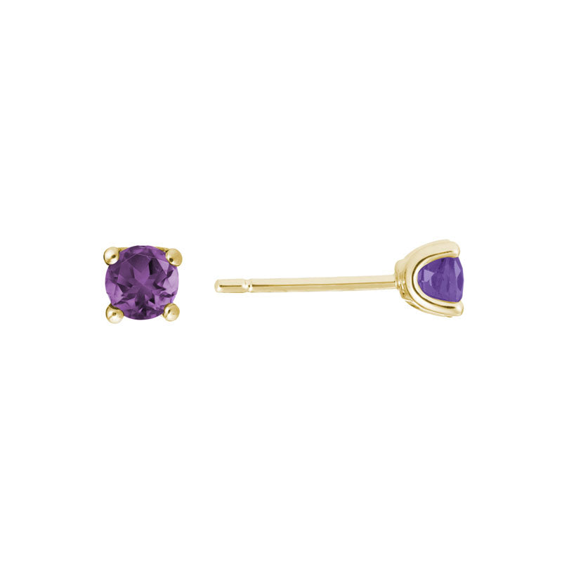 14kt yellow gold 4mm round amethyst stud earrings