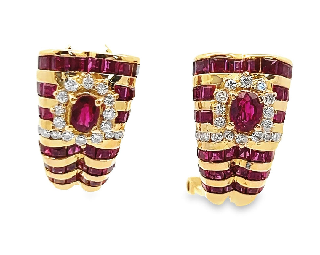 Estate 18kt yellow gold ruby and diamond earrings