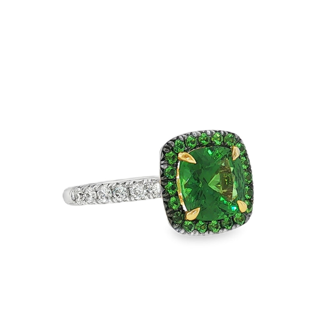 Christophe Danhier 18kt white gold tsavorite and diamond halo ring