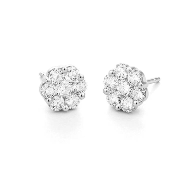 Facet Barcelona 14kt white gold diamond cluster stud earrings