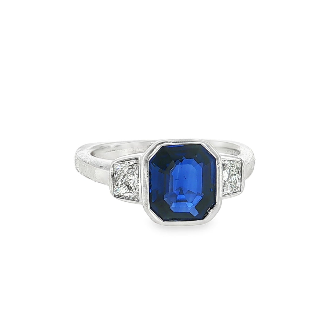 Estate 18kt white gold sapphire and diamond three stone ring