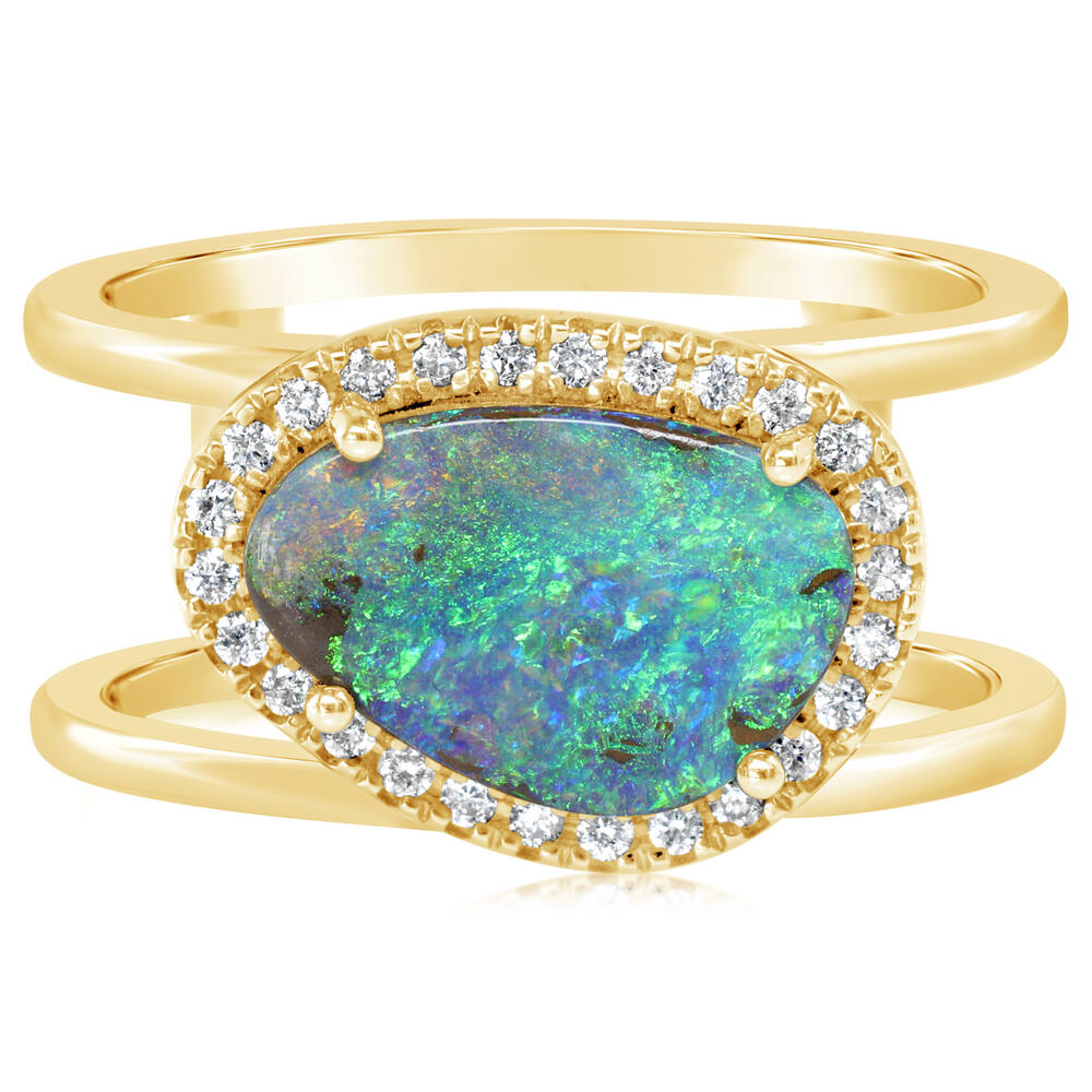 Parle 14kt yellow gold boulder opal and diamond open-style ring