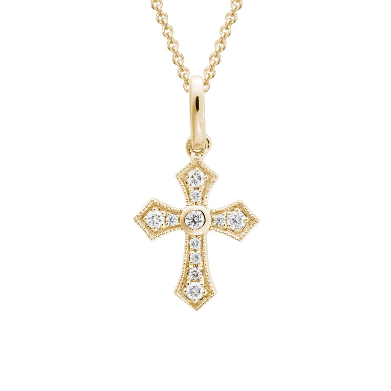 14kt yellow gold and diamond small cross pendant necklace
