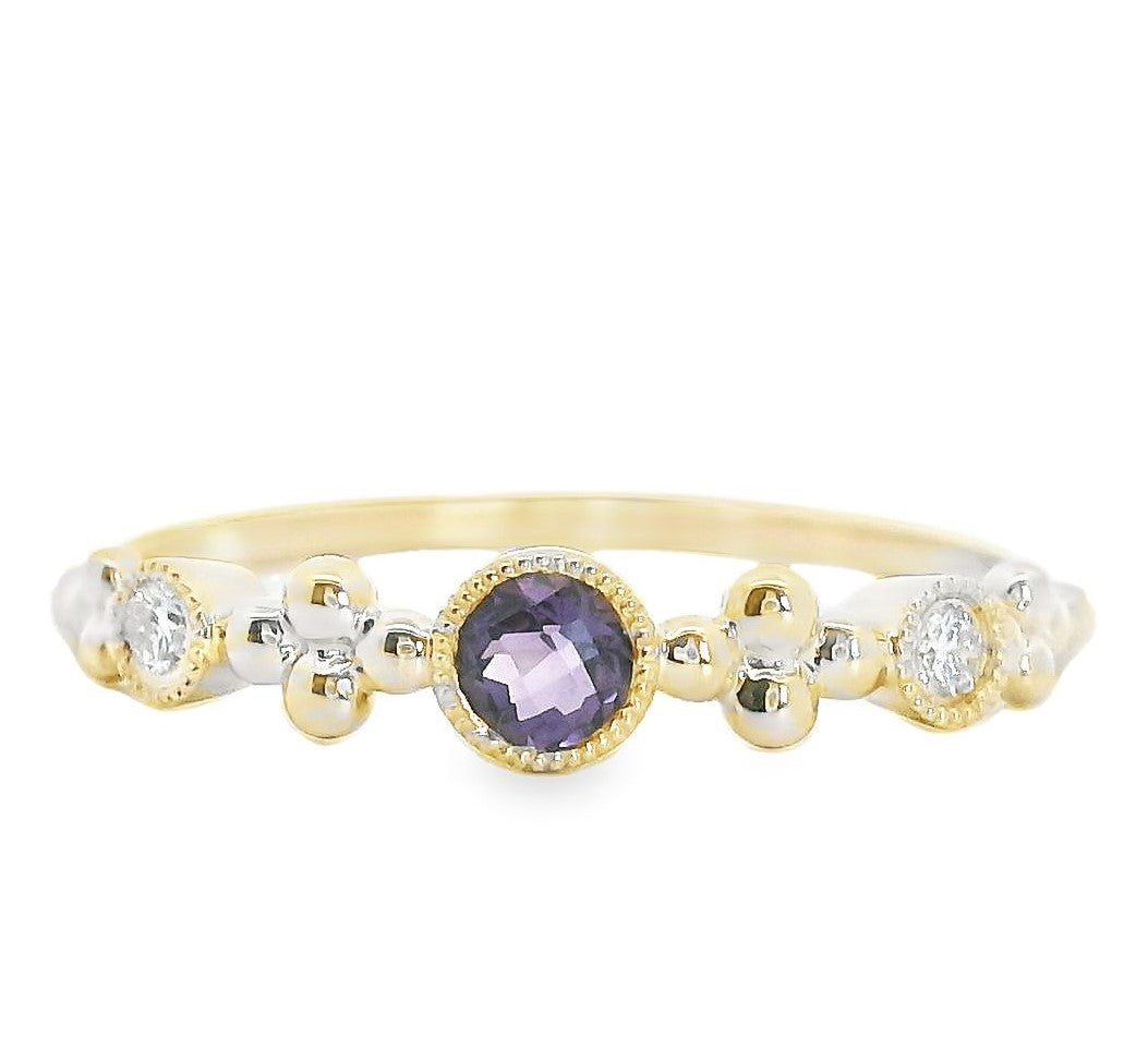 14kt yellow gold amethyst and diamond stackable band ring
