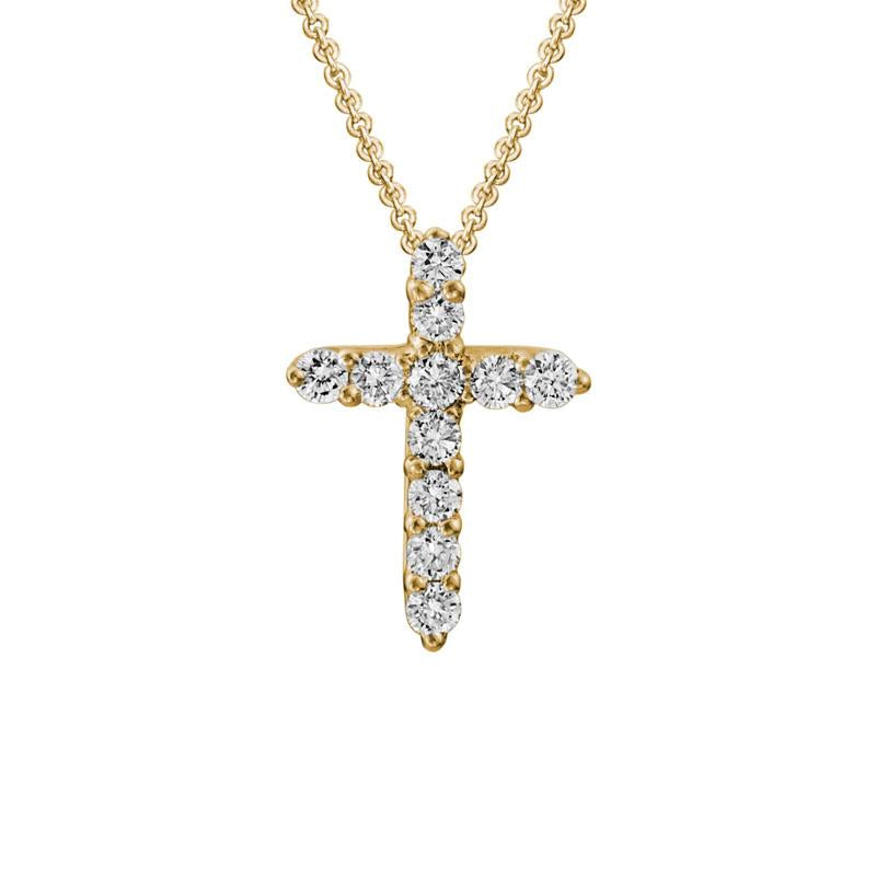 14kt yellow gold diamond cross pendant necklace
