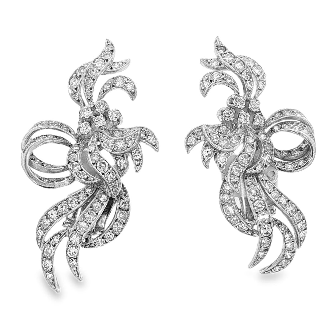 Estate 1950's 18kt white gold diamond ear clips