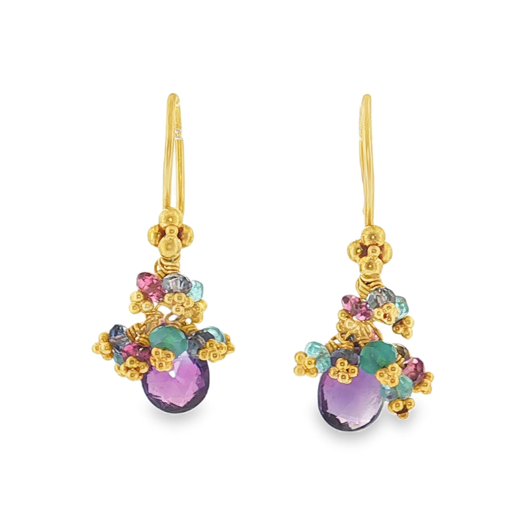 22kt yellow gold amethyst and quartz dangle earrings