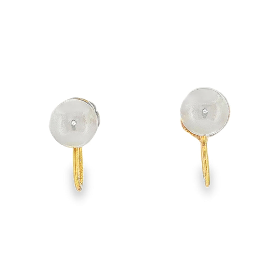 Estate 14kt Yellow Gold Akoya Pearl Non-Pierced Screw Back Earrings
