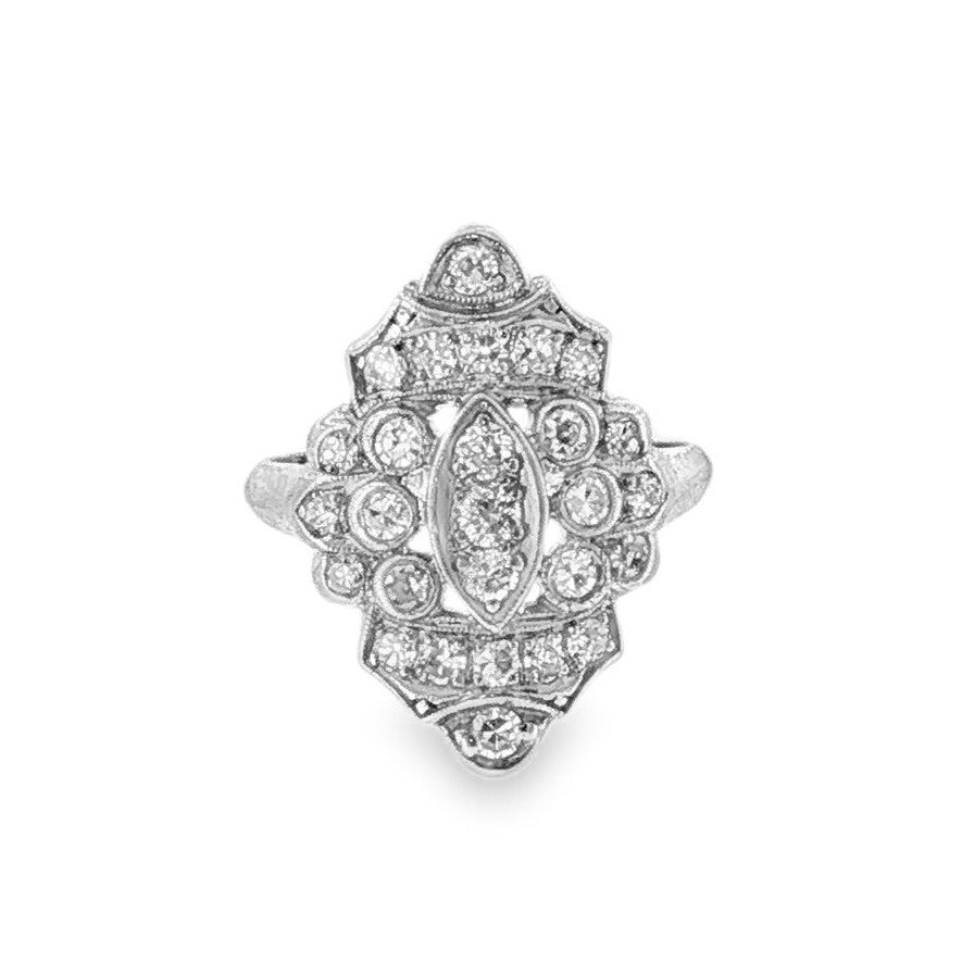 Estate Art Deco platinum diamond north/south ring