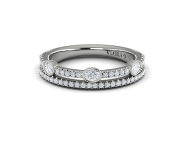 Vlora 14kt white gold double-row oval and round diamonds band ring