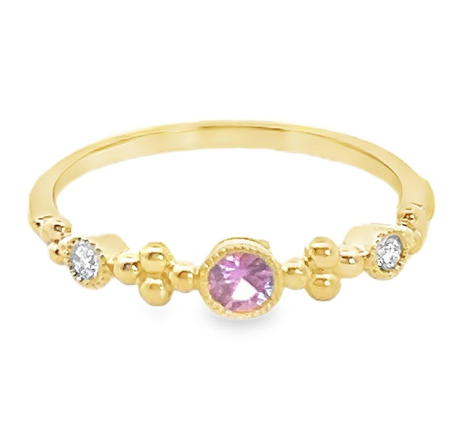 14kt yellow gold pink sapphire and diamond stackable band ring