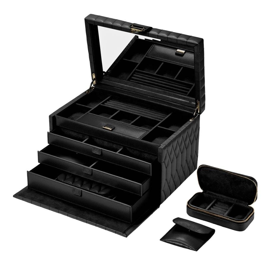 WOLF "Lauren" black leather large jewelry box