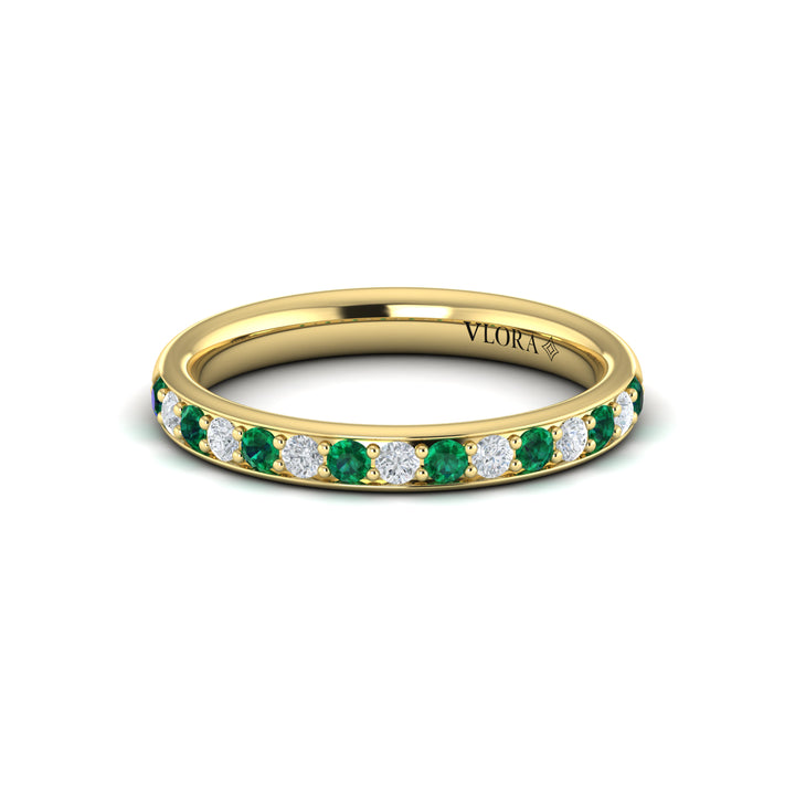 Vlora 14kt yellow gold emerald and diamond fifteen-stone band ring