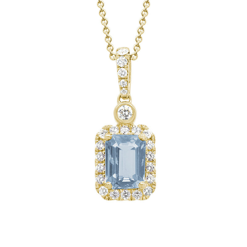 14kt yellow gold aquamarine and diamond pendant necklace
