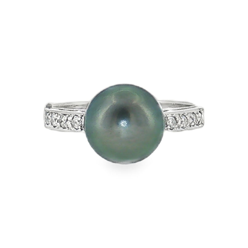 Estate 14kt white gold Tahitian pearl and diamond ring