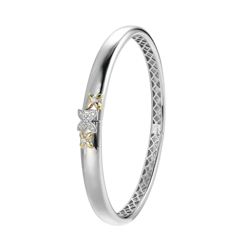 Charles Garnier two-tone sterling silver "Secret Message" flower motif bangle bracelet