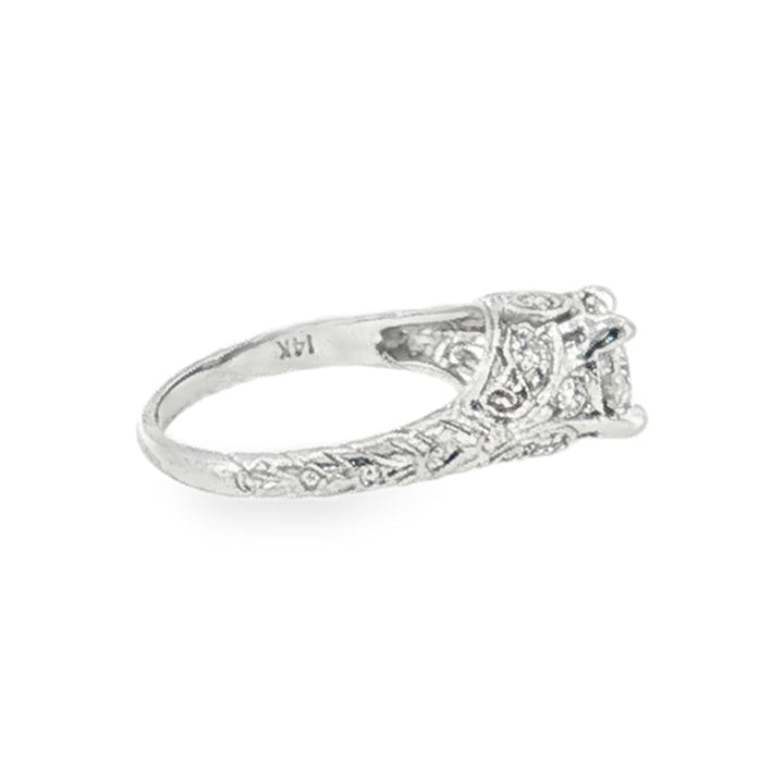 Estate 14kt white gold Whitehouse Brothers Florin Leaf Vintage diamond engagement ring