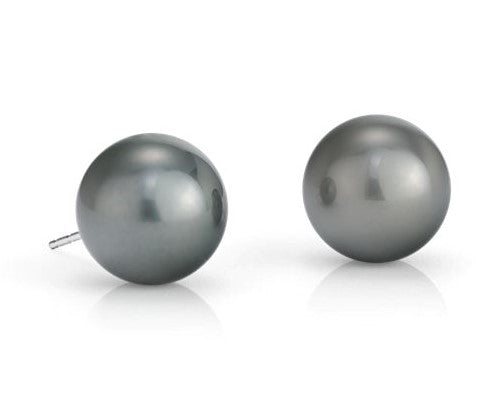 Estate 14kt yellow gold 12mm Tahitian pearl stud earrings