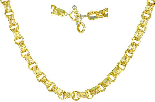 Michou Sterling Silver and 22kt Vermeil swirl design round and oval link necklace