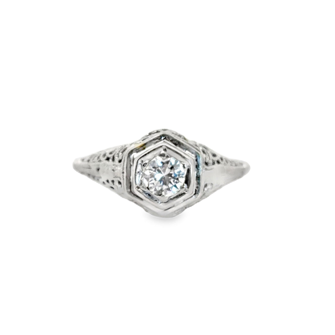 Estate Art Deco 14kt white gold diamond ring