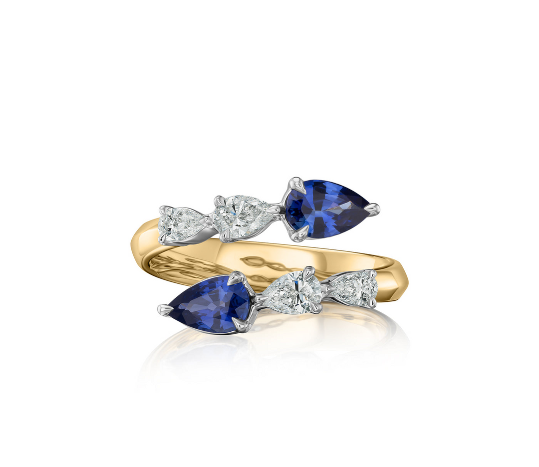 Phillips House 18kt yellow gold and platinum sapphire and diamond Crossover ring