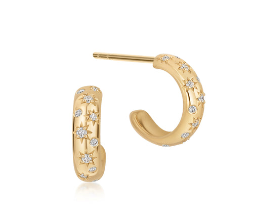 Phillips House 18kt yellow gold and diamond Supernova star set huggie hoop earrings