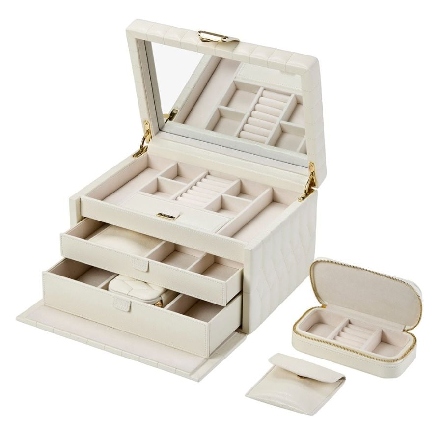 WOLF "Lauren" ivory leather medium jewelry box