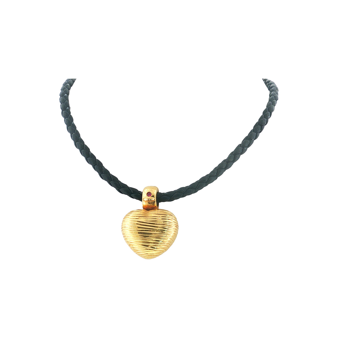 Estate vintage Roberto Coin 18kt yellow gold textured heart pendant necklace