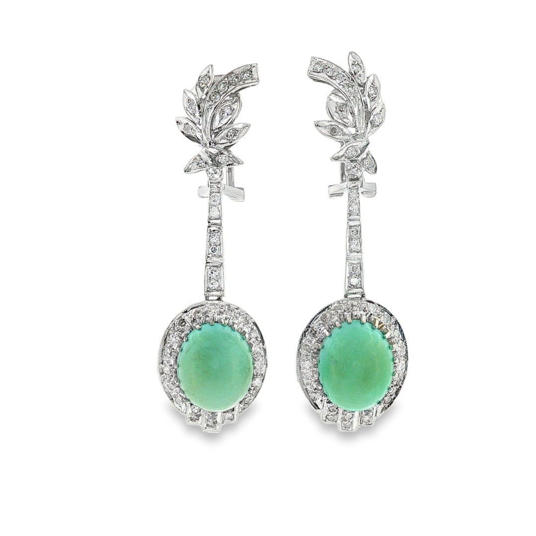 Estate platinum and gold turquoise and diamond drop earrings